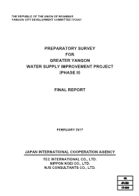 Preparatory Survey for Greater Yangon Water Supply Improvement Project (Phase Ii)
