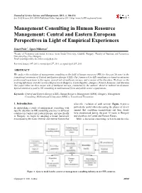 Management Consulting in Human Resource Management: Central and Eastern European Perspectives in Light of Empirical Experiences