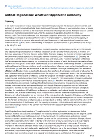 Critical Regionalism: Whatever Happened to Autonomy