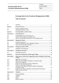 Exchange Rules for the Frankfurter Wertpapierbörse (FWB) Table Of