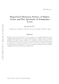 Magnetized Riemann Surface of Higher Genus and Eta Quotients Of