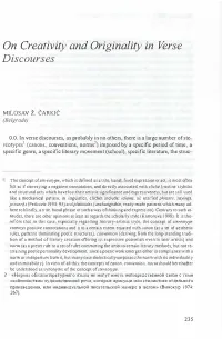 On Creativity and Originality in Verse Discourses
