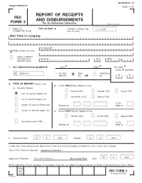Report of Receipts and Disbursements