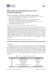 State of the Art: Bipedal Robots for Lower Limb Rehabilitation