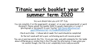 Titanic Work Booklet Year 9 Summer Term 2020