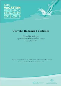 Cocyclic Hadamard Matrices Kshitija Vaidya