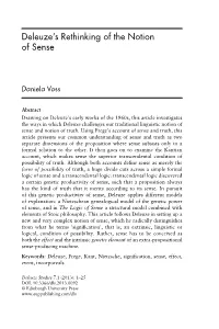 Deleuze's Rethinking of the Notion of Sense