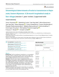 Entomological Determinants of Malaria Transmission in Kayin State