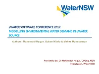 Ewater SOFTWARE CONFERENCE 2017 MODELLING ENVIRONMENTAL WATER DEMAND in Ewater SOURCE