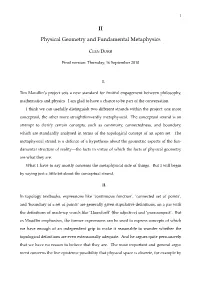 II Physical Geometry and Fundamental Metaphysics