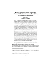 Idealist and Pragmatist Strains of Canadian Thought on Technology and Nationalism
