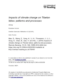 Impacts of Climate Change on Tibetan Lakes: Patterns and Processes
