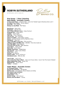 Robyn Sutherland Better Band | Artist Song List
