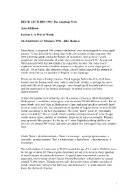The Language Web Jean Aitchison Lecture 4: a Web of Words