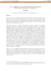 The Law Applicable to Cross-Border Defamation on Social Media: Whose Law Governs Free Speech in ‘Facebookistan’?
