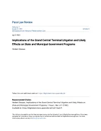 Implications of the Grand Central Terminal Litigation and Likely Effects on State and Municipal Government Programs