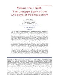 Missing the Target. the Unhappy Story of the Criticisms of Falsiﬁcationism
