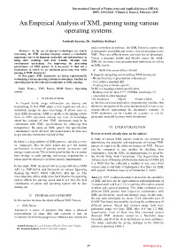 An Empirical Analysis of XML Parsing Using Various Operating Systems