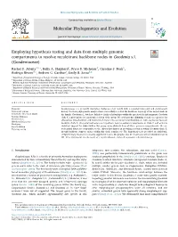 Employing Hypothesis Testing and Data from Multiple Genomic Compartments to Resolve Recalcitrant Backbone Nodes in Goodenia S.L. T (Goodeniaceae) ⁎ Rachel S