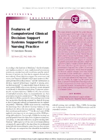 Features of Computerized Clinical Decision Support Systems