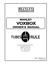 Manley Voxbox Owner’S Manual