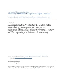 Message from the President of the United States, Transmitting, in Compliance, in Part, with a Resolution of the Senate, a Report