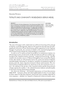 Totality and Community: Rosenzweig Versus Hegel
