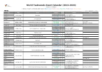 World Taekwondo Event Calendar (2019-2020)