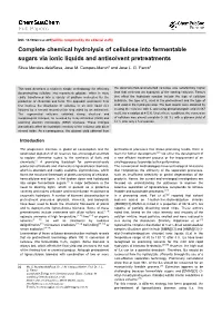Complete Chemical Hydrolysis of Cellulose Into Fermentable Sugars Via Ionic Liquids and Antisolvent Pretreatments