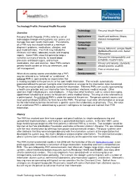Technology Profile: Personal Health Records Overview Personal Health