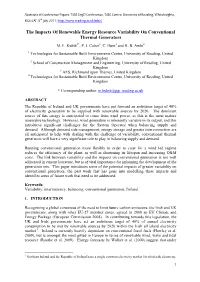 The Impacts of Renewable Energy Resource Variability on Conventional Thermal Generators