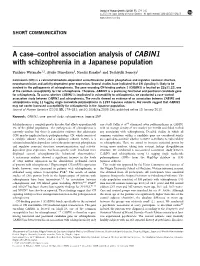 Control Association Analysis of CABIN1 with Schizophrenia in a Japanese Population