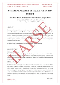 Numerical Analysis of Nozzle for Hydro- Turbine
