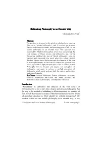 Rethinking Philosophy in an Oriental Way Rethinking Philosophy In