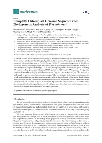 Complete Chloroplast Genome Sequence and Phylogenetic Analysis of Paeonia Ostii