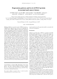 Expression Pattern and Level of ING5 Protein in Normal and Cancer Tissues