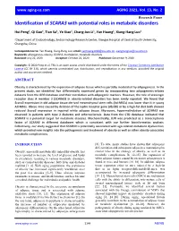 Identification of SCARA3 with Potential Roles in Metabolic Disorders
