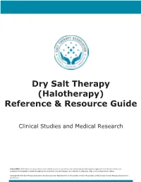 Dry Salt Therapy (Halotherapy) Reference & Resource Guide