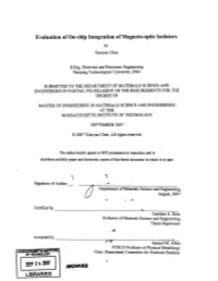 LIBRARIES Evaluation of on Chip Integration of Magneto-Optic Isolators