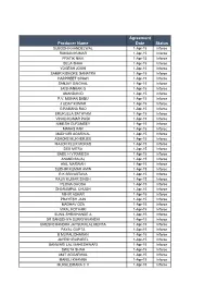 Producer Name Agreement Date Status