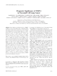 Prognostic Significance of TIMP-1 in Non-Small Cell Lung Cancer