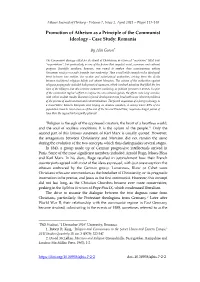 Promotion of Atheism As a Principle of the Communist Ideology - Case Study: Romania
