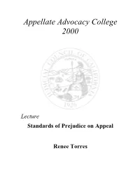 Standards of Prejudice on Appeal