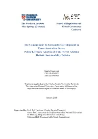 The Commitment to Sustainable Development in Three Australian States: Policy-Lifecycle Analysis of Three Over-Arching Holistic Sustainability Policies