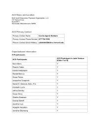 ACO Name and Location ACO Primary Contact Organizational Information