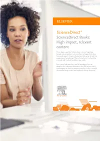 Sciencedirect ® Sciencedirect Books: High Impact, Relevant Content