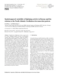 Spatiotemporal Variability of Lightning Activity in Europe and the Relation to the North Atlantic Oscillation Teleconnection Pattern