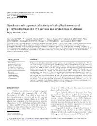 Synthesis and Trypanocidal Activity of Salicylhydrazones and P-Tosylhydrazones of S-(+)-Carvone and Arylketones on African Trypanosomiasis