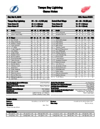 Tampa Bay Lightning Game Notes