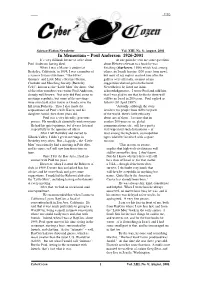 In Memoriam – Poul Anderson 1926-2001 It’S Very Difficult for Me to Write About at One Point He Sent Me Some Questions Poul Anderson Having Died